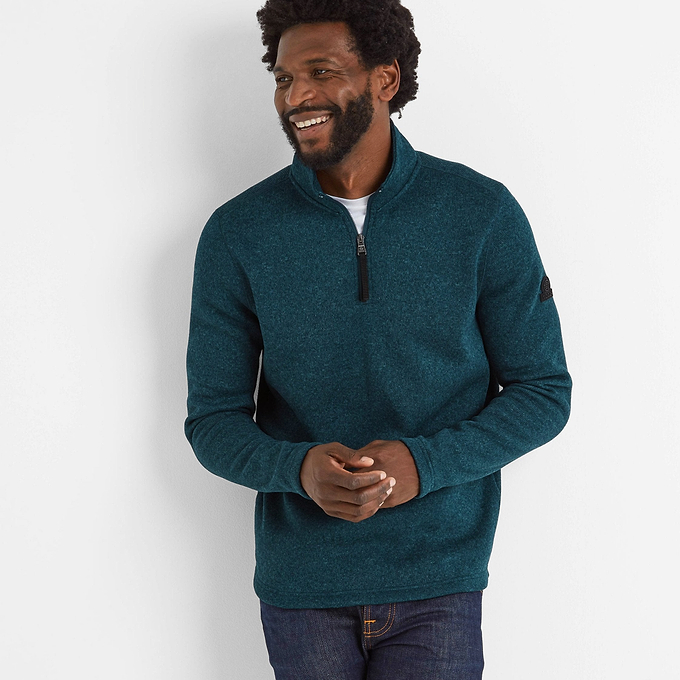 Pearson Mens Knitlook Fleece Zipneck - Petrol Green Marl