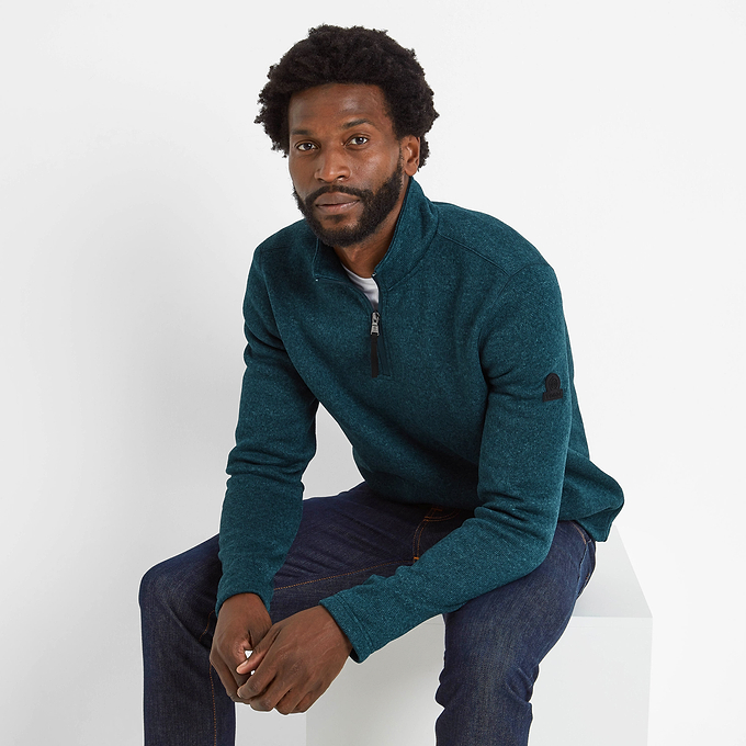 Pearson Mens Knitlook Fleece Zipneck - Petrol Green Marl