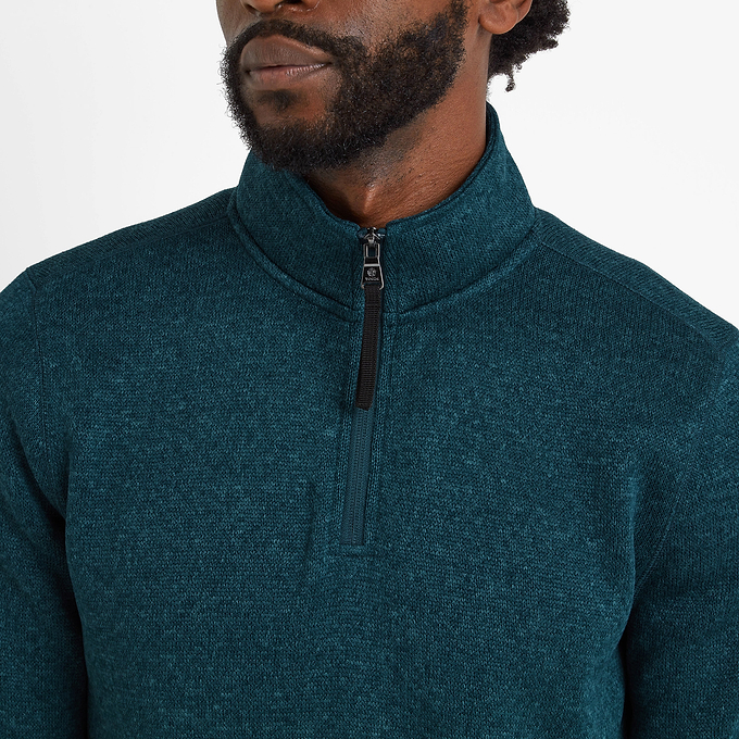 Pearson Mens Knitlook Fleece Zipneck - Petrol Green Marl