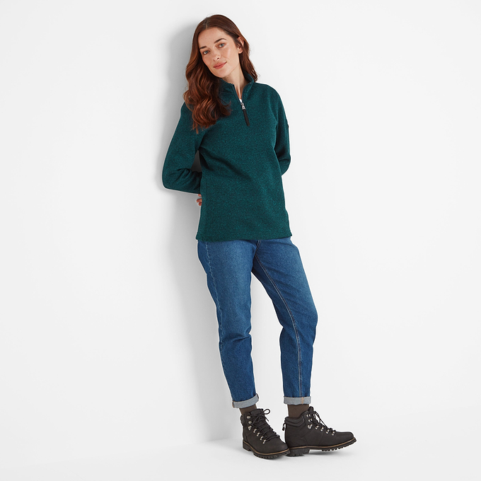 Pearson Womens Knitlook Fleece Zipneck - Deep Teal Marl