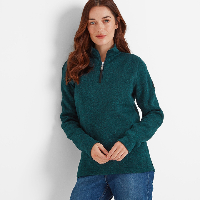Pearson Womens Knitlook Fleece Zipneck - Deep Teal Marl