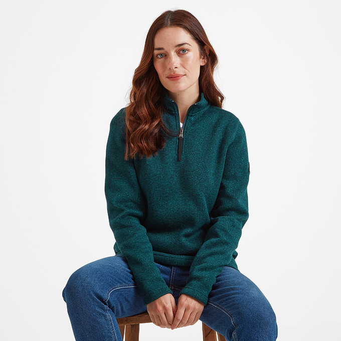 Pearson Womens Knitlook Fleece Zipneck - Deep Teal Marl
