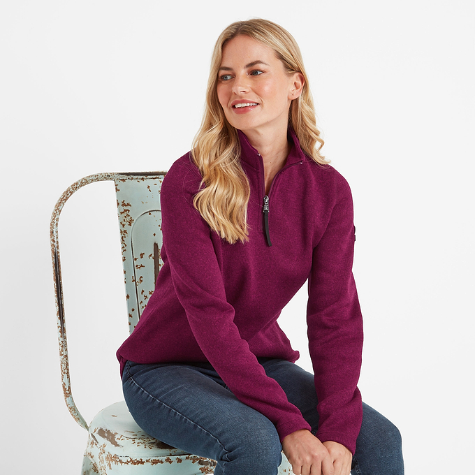 Pearson Womens Knitlook Fleece Zipneck - Purple Berry Marl