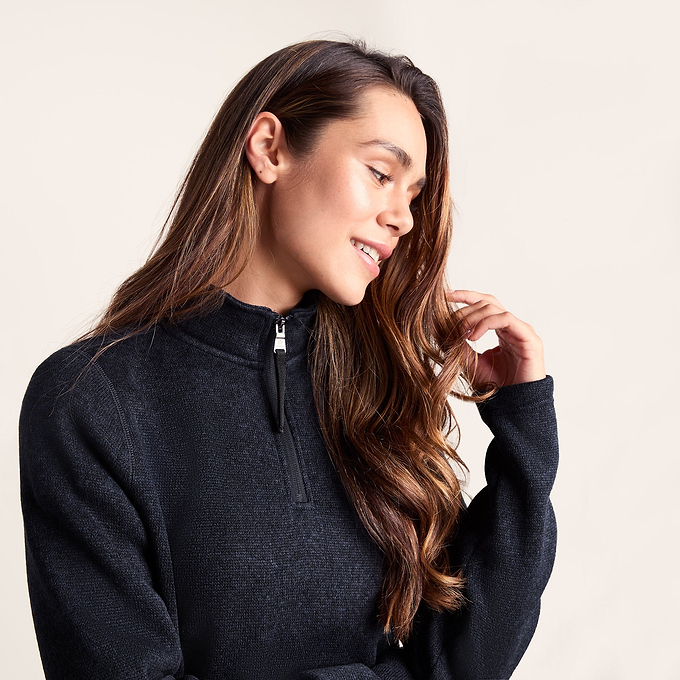 Pearson Womens Knitlook Fleece Zipneck - Dark Indigo Marl