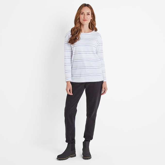 Pippa Womens Long Sleeve T-Shirt - Optic White/Frost Blue