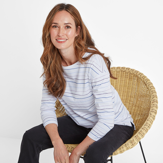 Pippa Womens Long Sleeve T-Shirt - Optic White/Frost Blue