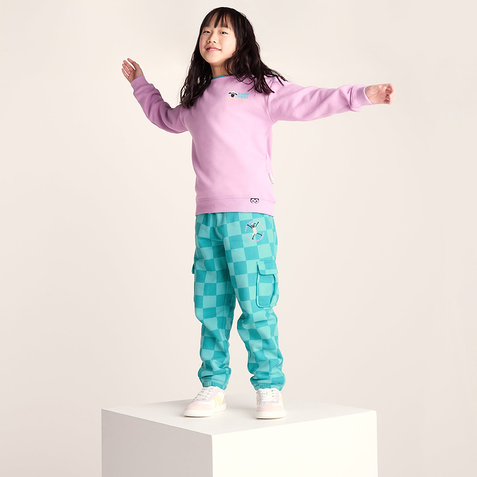 Polypay Kids Shaun the Sheep Sweat Pant - Spearmint/Bubblegum Checkerboard