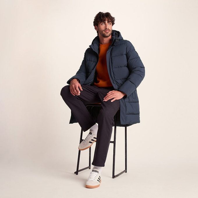 Preece Mens Padded Long Jacket - Dark Indigo