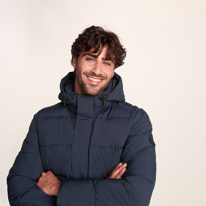 Preece Mens Padded Long Jacket - Dark Indigo