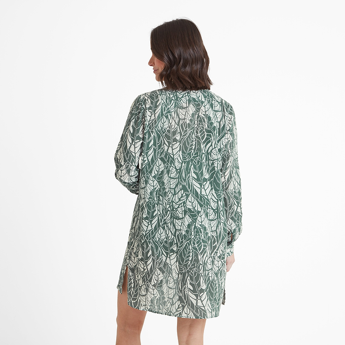 Ronda Womens Shirt Long Sleeve - Green Palm Print