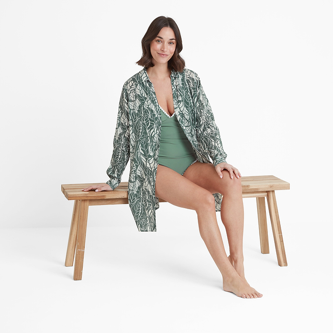 Ronda Womens Shirt Long Sleeve - Green Palm Print