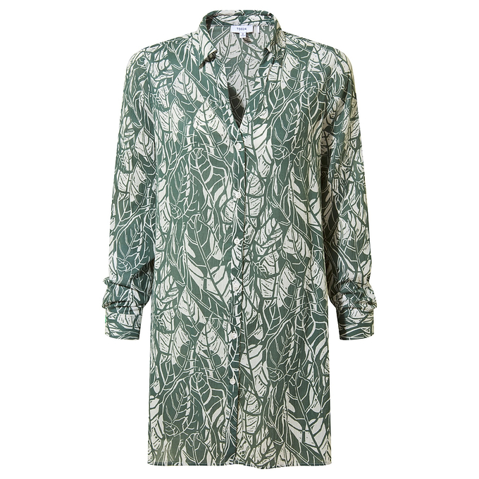 Ronda Womens Shirt Long Sleeve - Green Palm Print