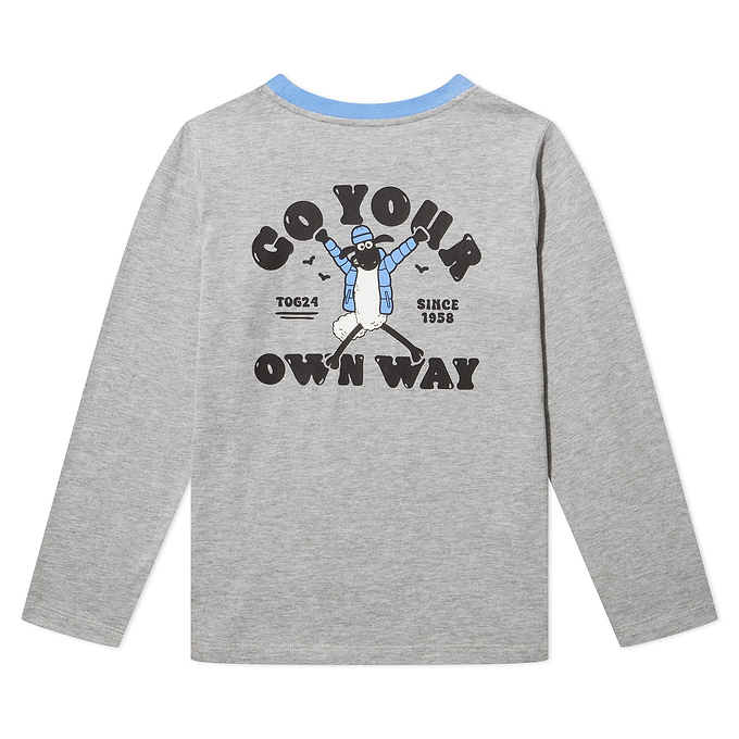 Ryeland Kids Shaun the Sheep T-Shirt LS - Dark Grey Marl