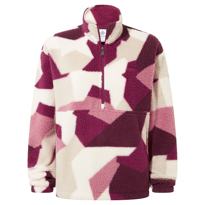 Sara Womens Sherpa Fleece - Burgundy Oversized Camo Print