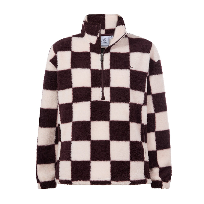 Sara Womens Relaxed Fit Sherpa Fleece Zip Neck - Huckleberry Checkerboard