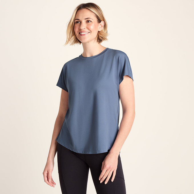 Skyla Womens Short Sleeve Performance Top - Smokey Blue