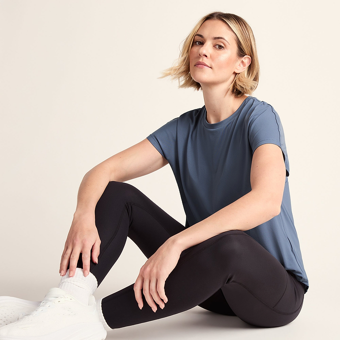 Skyla Womens Short Sleeve Performance Top - Smokey Blue