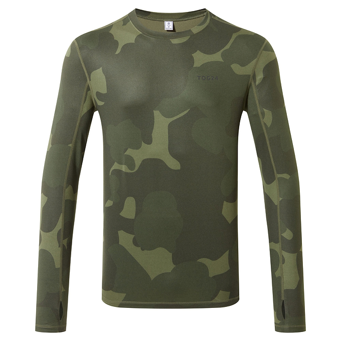 Snowdon Mens Thermal Base Layer Crew Neck - Khaki Pixelated Camo