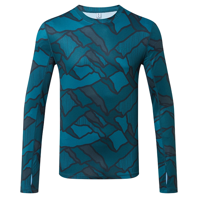 Snowdon Mens Thermal Crewneck - Dark Turquoise Abstract Mountain Print
