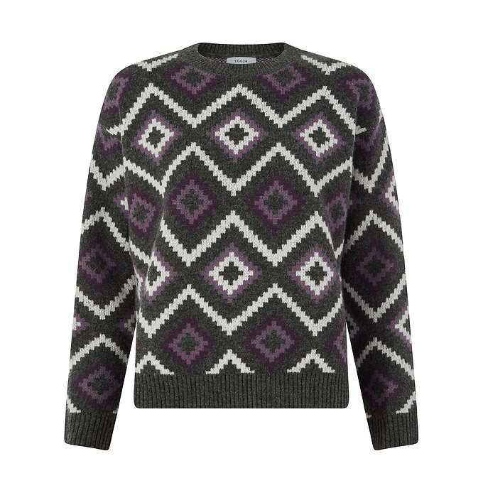 Solana Womens Chunky Fairisle Inspired Knit Jumper - Dark Grey Melange