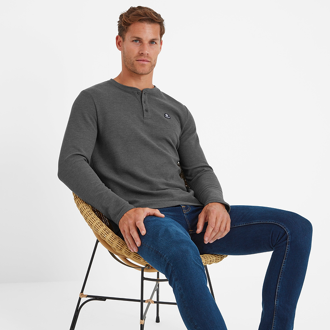 Sutherland Mens Long Sleeve T-Shirt - Dark Grey Marl