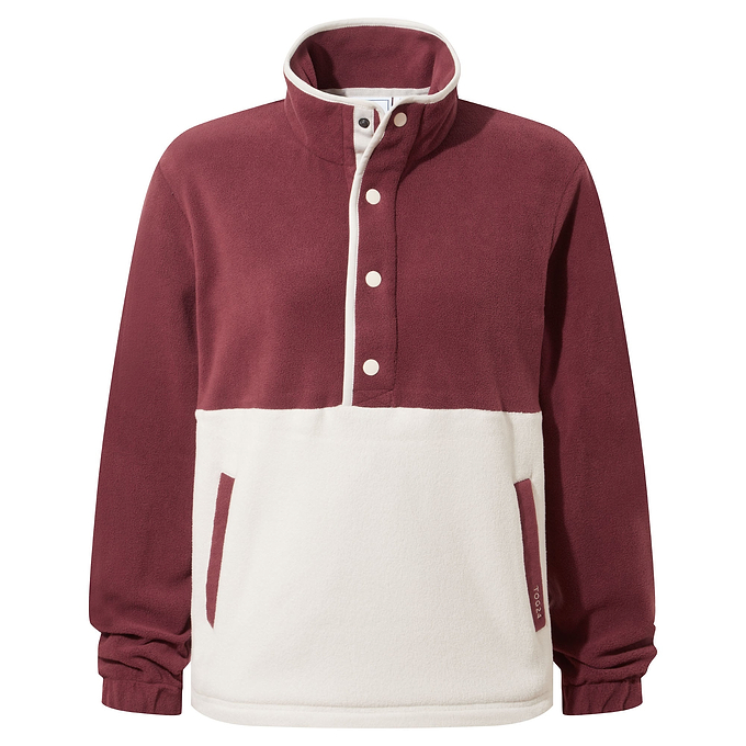 Symes Womens Fleece 1/2 Neck - Vanilla/Burgundy