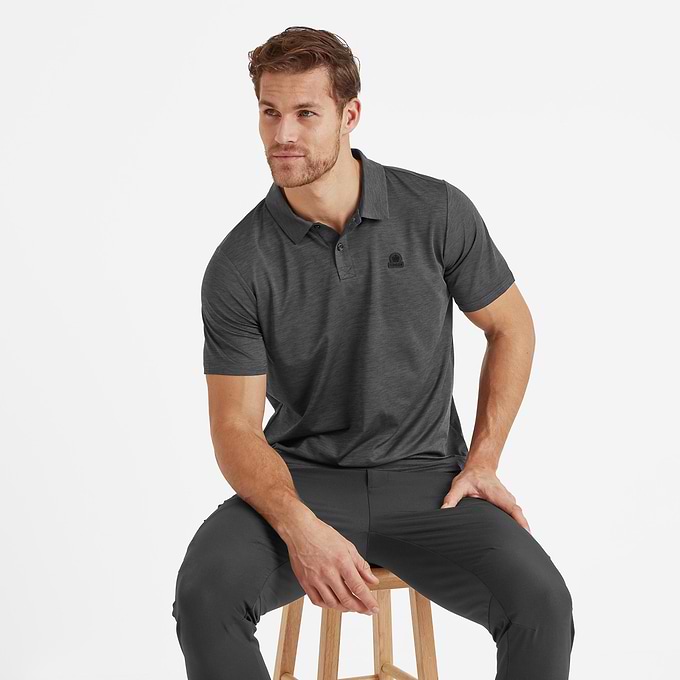 Trig Mens Polo Tech Shirt  - Black Marl