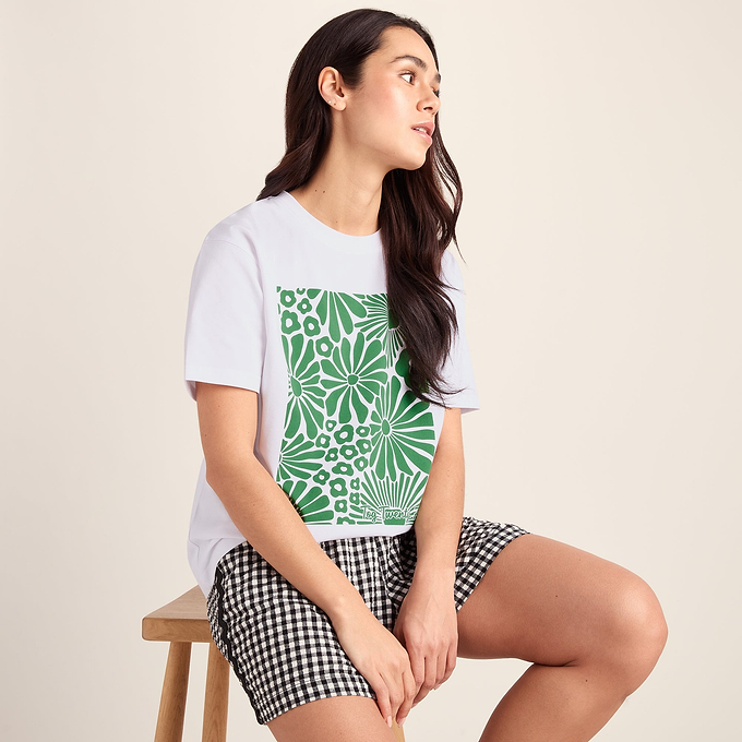 Trissy Womens Premium Supersoft Relaxed Fit T-Shirt - Optic White/Green