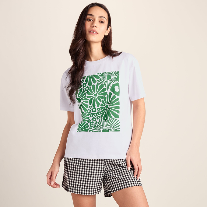 Trissy Womens Premium Supersoft Relaxed Fit T-Shirt - Optic White/Green