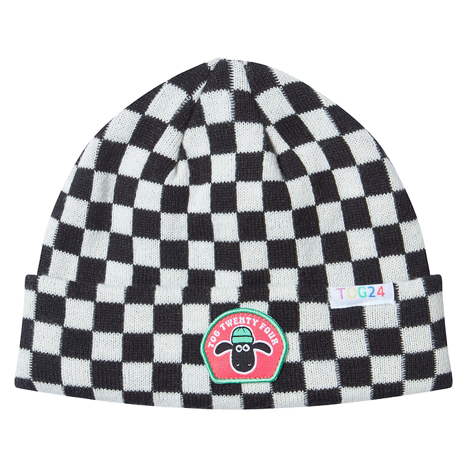 Uda Kids Shaun the Sheep Knit Hat - Black White Checkerboard