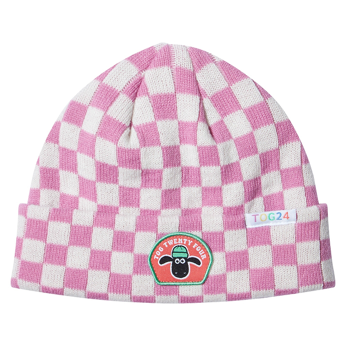 Uda Kids Shaun the Sheep Knit Hat - Pink White Checkerboard