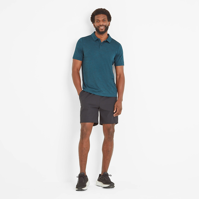 Wearne Mens Tech Short Sleeve Polo - Petrol Green Marl