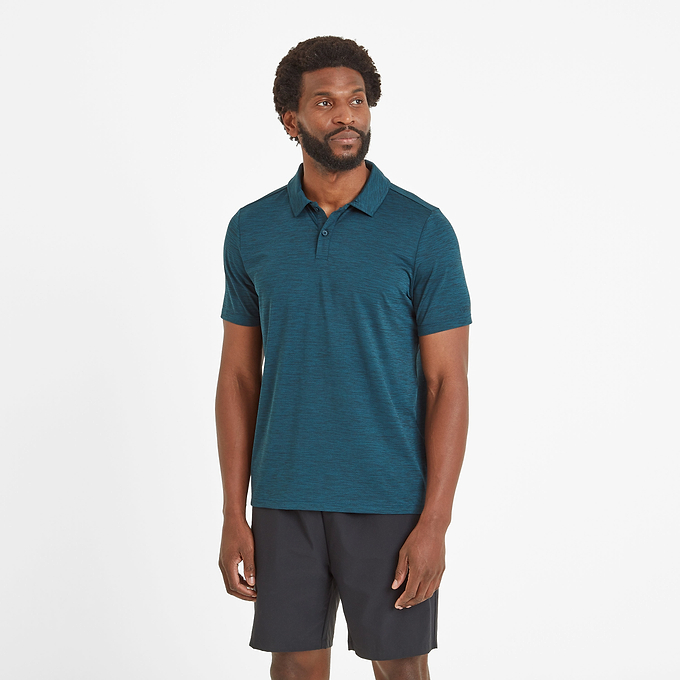 Wearne Mens Tech Short Sleeve Polo - Petrol Green Marl
