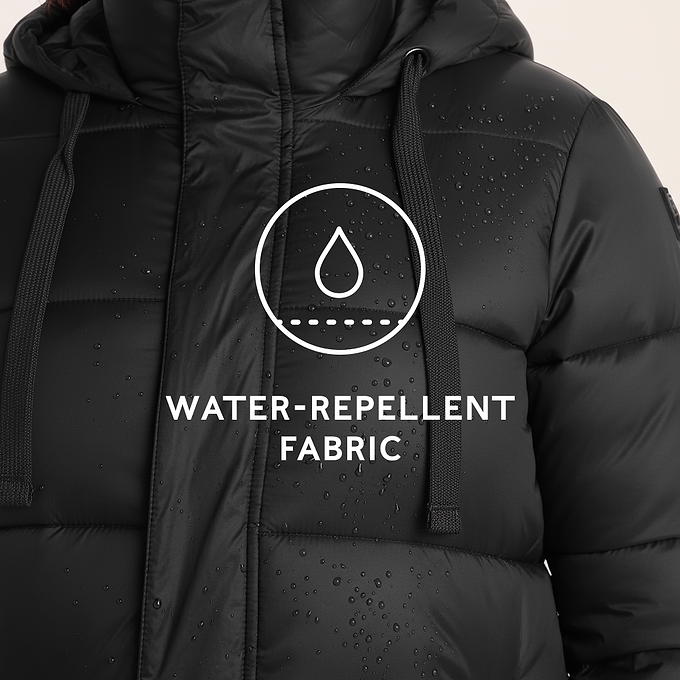 Cautley Womens Long Padded Shower Resistant Jacket - Black