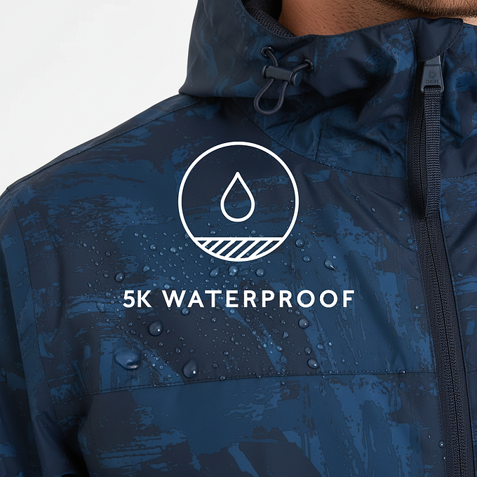 Craven Mens Waterproof Packaway Jacket - Dk Indigo Brushstroke Print