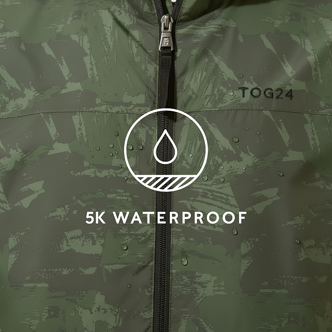 Craven Mens Waterproof Packaway Jacket - Forage Green Brushstroke Print