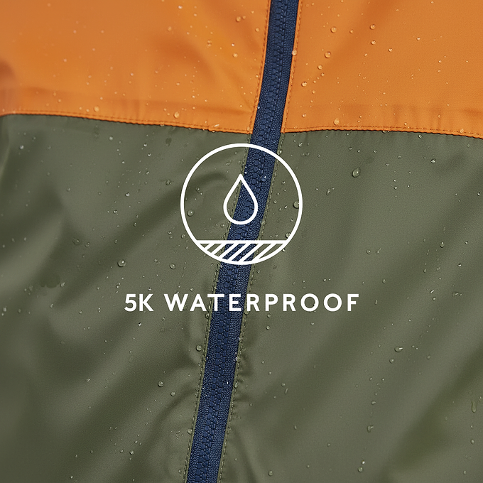 Craven Mens Waterproof Packaway Jacket - Khaki/Navy/Dark Orange Colour Block
