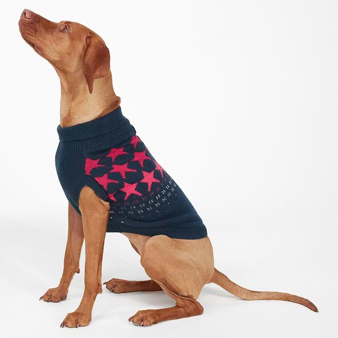 Doodle Knitted Dog Coat - Cerise Star Fairisle M