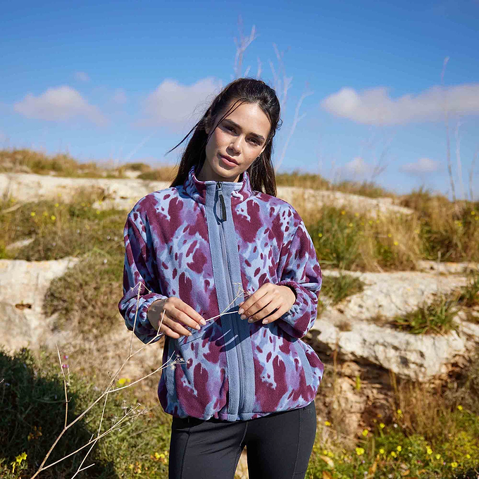 Firan Womens Relaxed Fit Microfleece Jacket - Smokey Blue Print