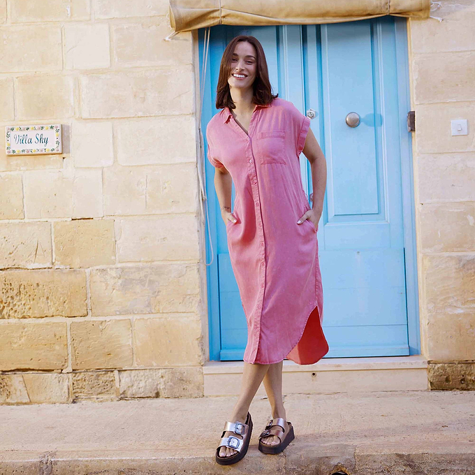 Lenira Womens Shirt Dress - Rose Quartz