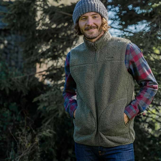 Mackay Mens Sherpa Fleece Gilet - Khaki