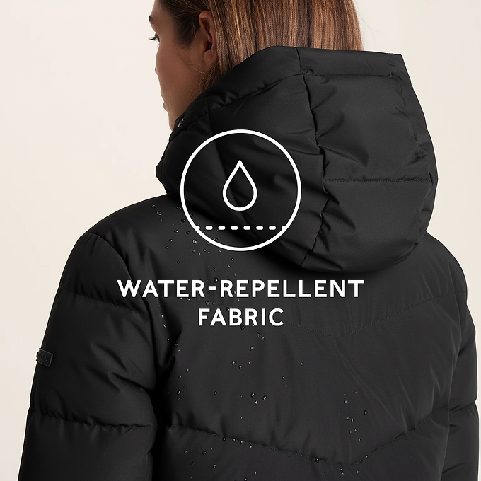 Raleigh Luxe Womens Long Shower Resistant Down Insulated Jacket - Black