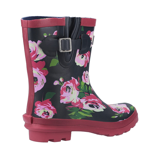 Cotswold Paxford Womens Elasticated Mid Calf Wellington Boots - Black/Flower