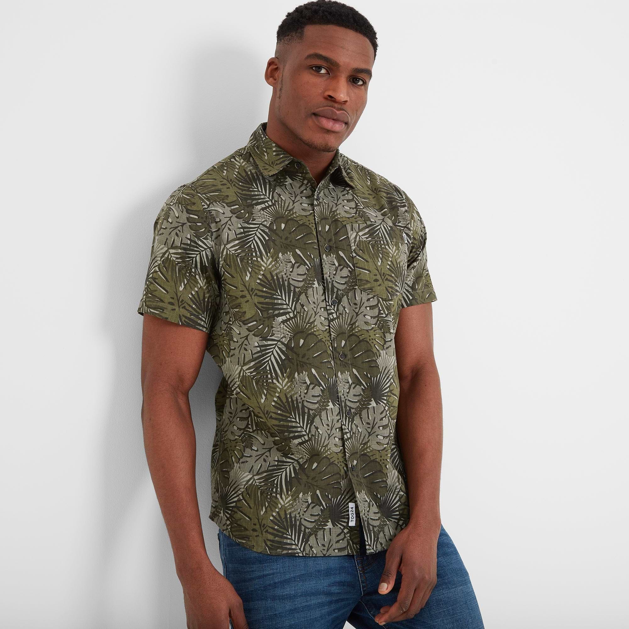 Khaki short sleeve shirt mens discount