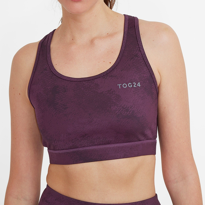 Bostock Womens Tech Crop Top - Dark Purple Print