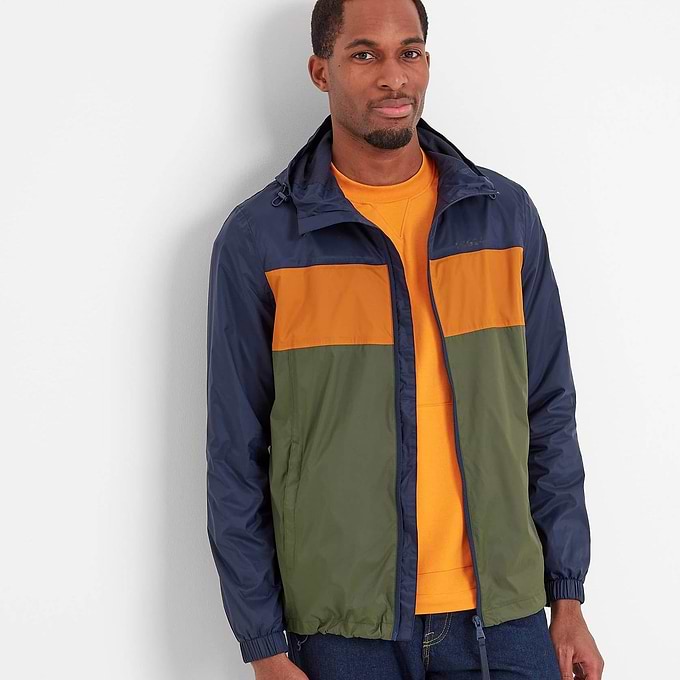 Craven Mens Waterproof Packaway Jacket - Khaki/Navy/Dark Orange Colour Block
