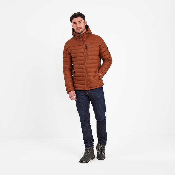 Drax Mens Hooded Down Jacket - Rust