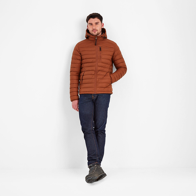 Drax Mens Hooded Down Jacket - Rust