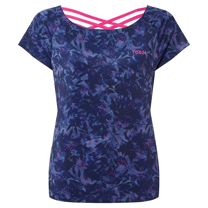 Halsam Womens Tech T-Shirt - Ink Navy Leaf Print