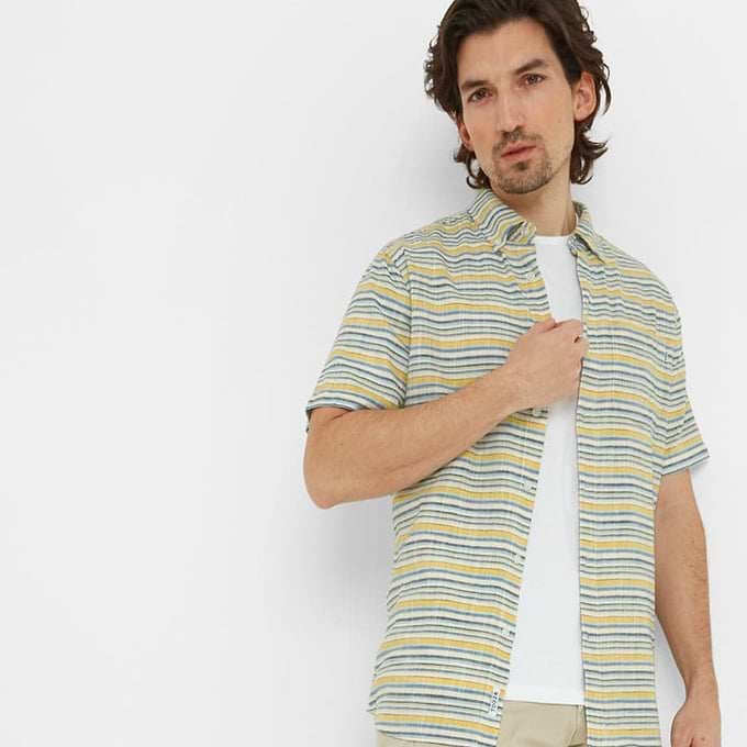Harold Mens Short Sleeve Stripe Shirt - Aqua